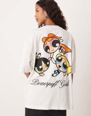Asos Design Oversized T-shirt With Powerpuff Girls Print In White