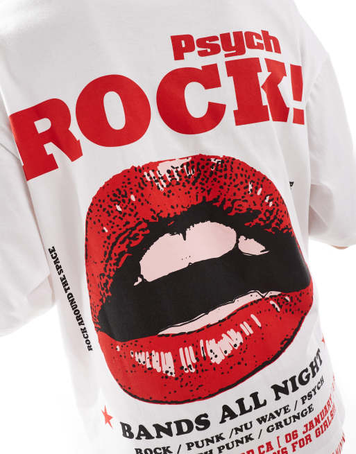 ASOS DESIGN oversized t-shirt with psych rock band lips graphic in white, 4 of 4