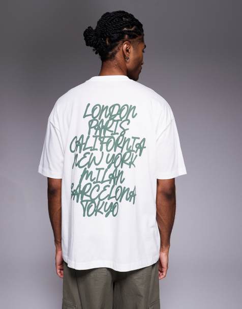ASOS DESIGN oversized t-shirt with puff city text graphic in white - view 1