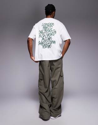Asos Design Oversized T-shirt With Puff City Text Graphic In White