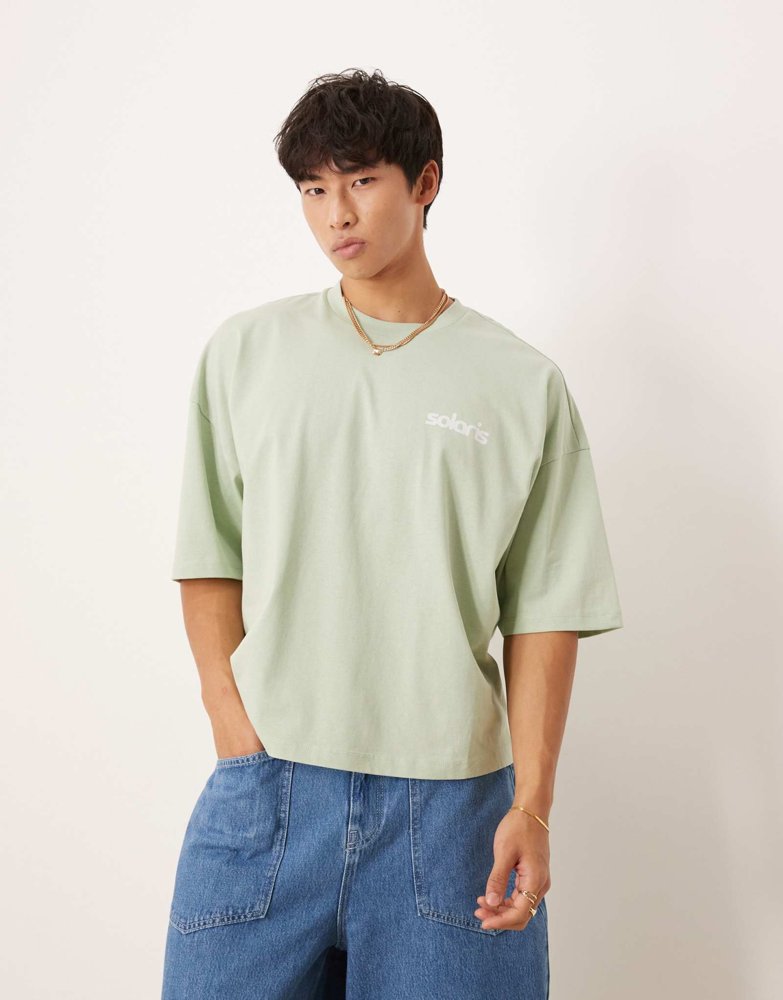 ДИЗАЙНЕРСКАЯ футболка оверсайз от ASOS с пышным принтом зеленого цвета