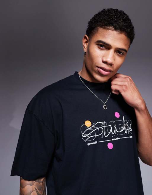 ASOS DESIGN – Oversize-T-Shirt in Schwarz mit plastischer Textgrafik
