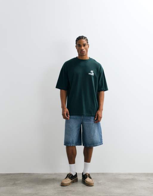 ASOS DESIGN oversized T-shirt with race car graphic in dark green, 3 of 5