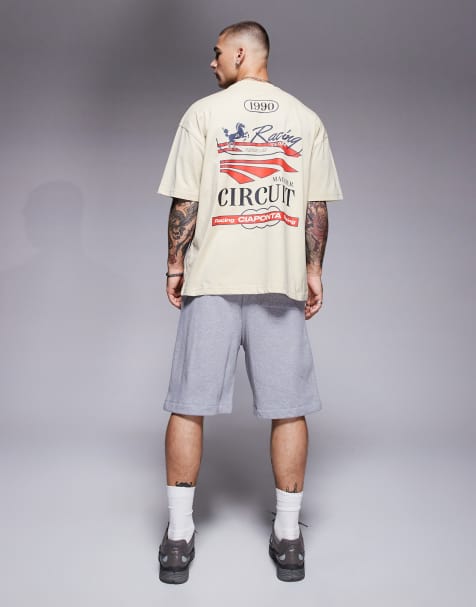 ASOS DESIGN oversized t-shirt with racing graphic in beige - view 1