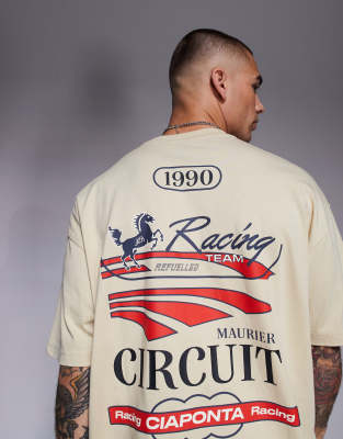 Asos Design Oversized T-shirt With Racing Graphic In White