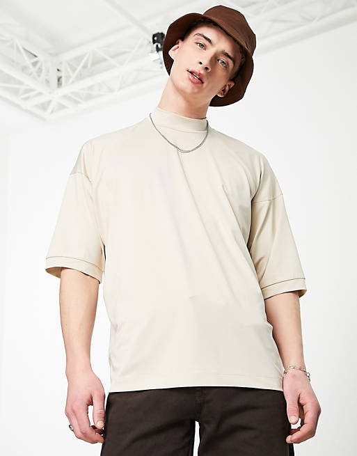 T-Shirts & Vests oversized t-shirt with raglan and cut & sew in tan 