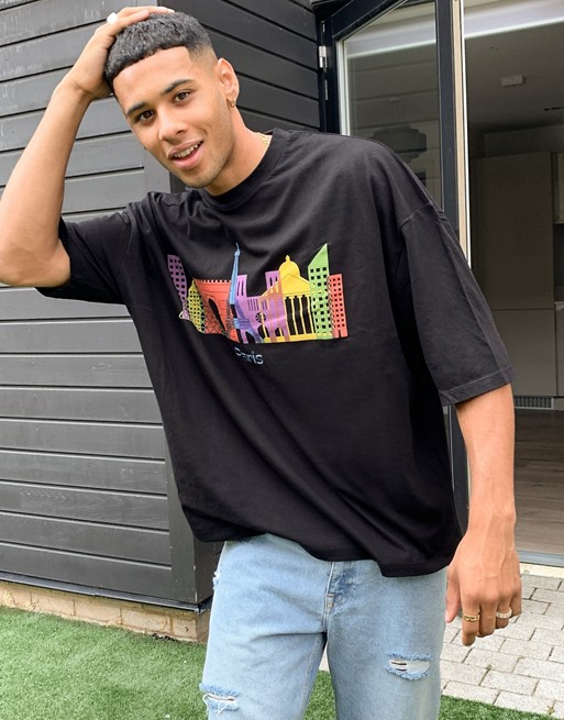 ASOS DESIGN oversized t-shirt with rainbow city front print