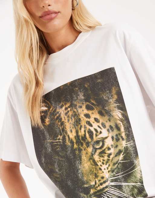 ASOS DESIGN oversized t-shirt with Rapido leopard graphic in white, 3 of 4