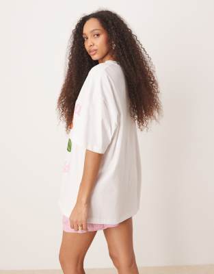 Asos Design Oversized T-shirt With Raspberry Fruit Graphic In White