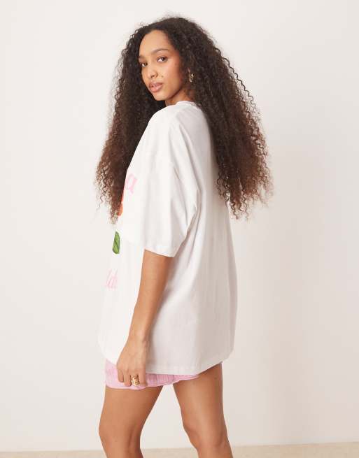 ASOS DESIGN oversized T-shirt with raspberry fruit graphic in white