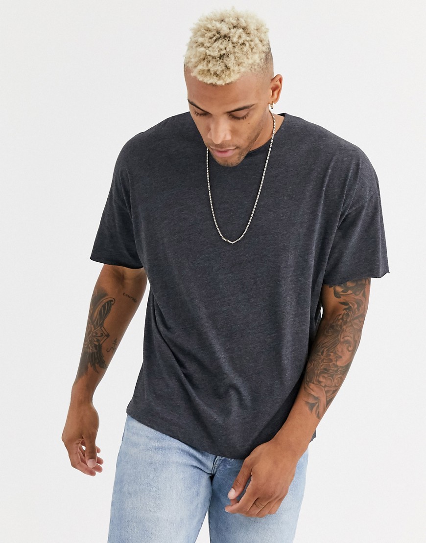 ASOS DESIGN oversized t-shirt with raw neck in charcoal marl-Grey