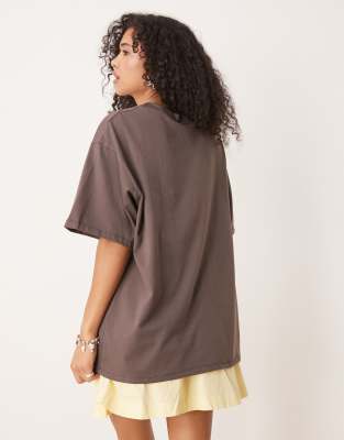 Asos Design Oversized T-shirt With Rebel Graphic In Brown