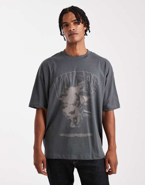 ASOS DESIGN oversized t-shirt with renaissance graphic in charcoal - view 1