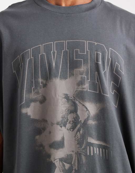 ASOS DESIGN oversized t-shirt with renaissance graphic in charcoal