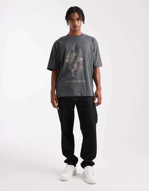 ASOS DESIGN oversized t-shirt with renaissance graphic in charcoal