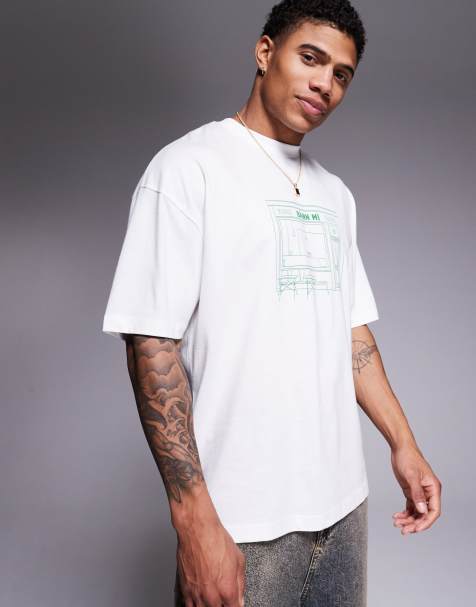 ASOS DESIGN oversized t-shirt with restaurant graphic in white - view 1