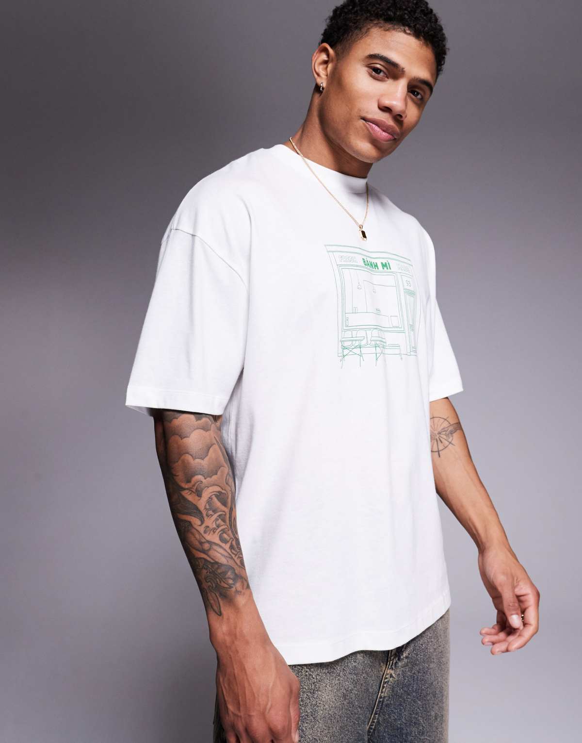 ASOS DESIGN oversized t-shirt with restaurant graphic in white