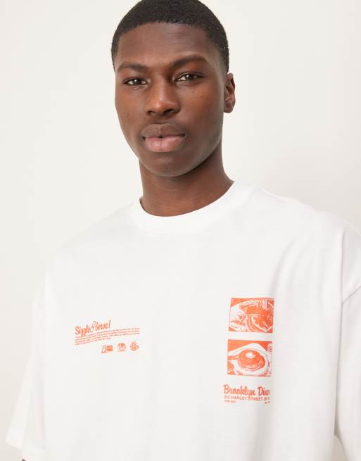 ASOS DESIGN oversized t-shirt with restaurant graphic in white, 4 of 4
