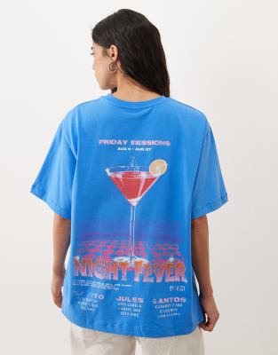 Asos Design Oversized T-shirt With Retro Cocktail Graphic In Blue