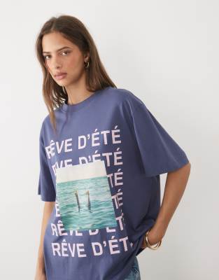 Asos Design Oversized T-shirt With Reve Dete Photo Graphic In Blue