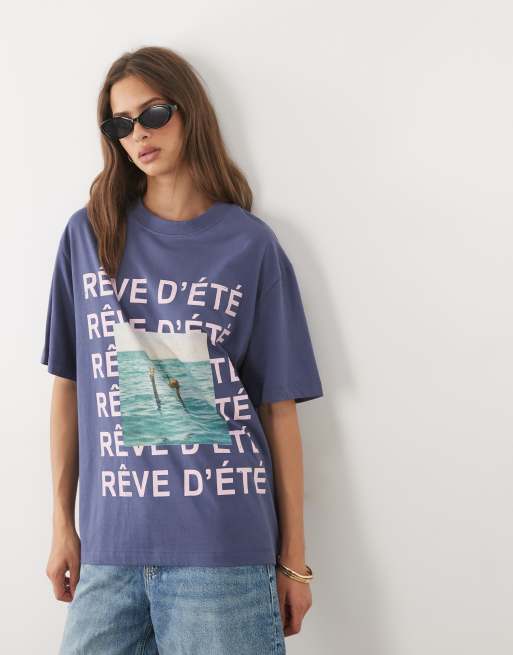 ASOS DESIGN oversized t-shirt with Reve Dete photo graphic in blue, 3 of 4