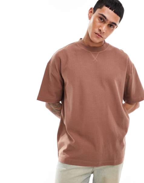 ASOS DESIGN oversized  t-shirt with rib detailing in brown  - view 1