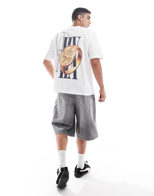 ASOS DESIGN oversized T-shirt with ring graphic in white, 4 of 4