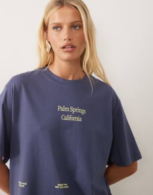 ASOS DESIGN oversized t-shirt with Rio or nowhere graphic in blue