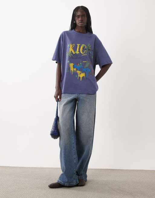ASOS DESIGN oversized t-shirt with Rio or nowhere graphic in blue, 2 of 4