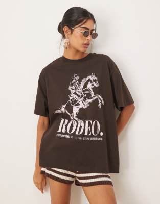 Asos Design Oversized T-shirt With Rodeo Graphic In Brown
