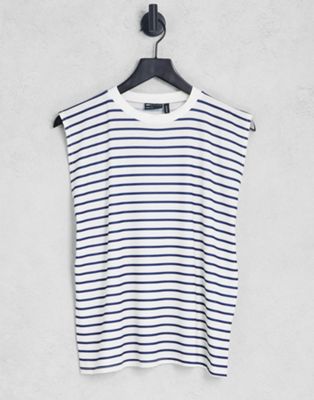 ASOS DESIGN oversized t-shirt with roll sleeve in ecru and navy stripe