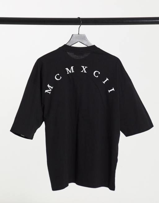 ASOS DESIGN oversized T-shirt with roman numeral front chest and back print in black