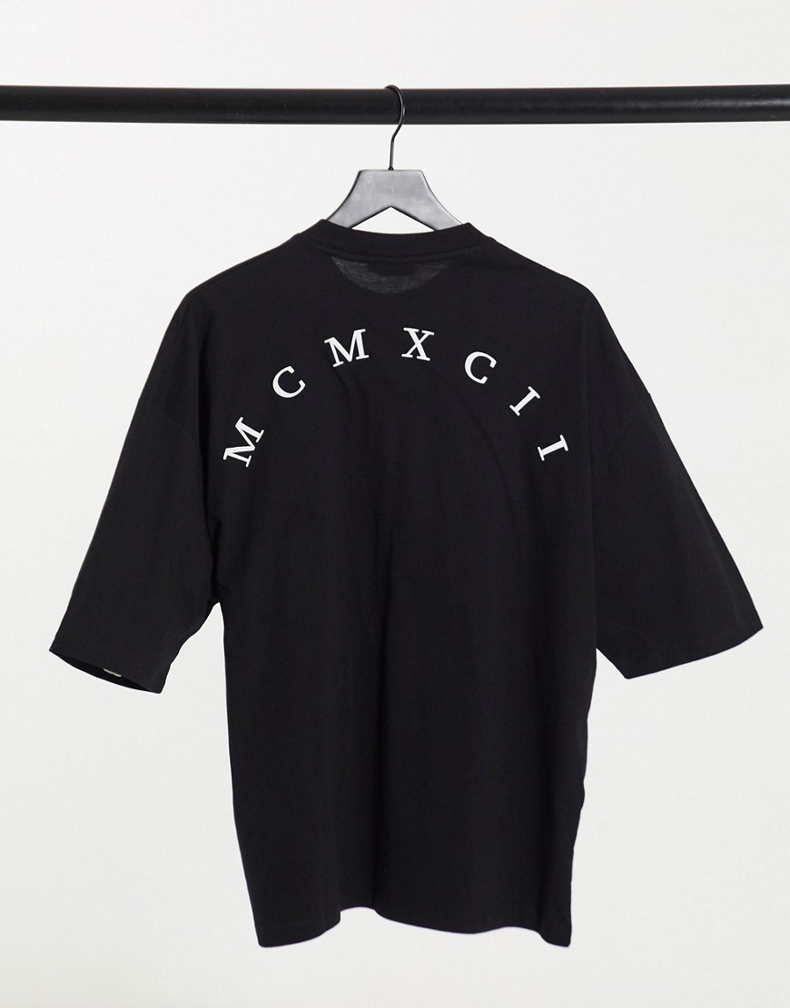 ASOS DESIGN oversized T-shirt with roman numeral front chest & back print in black