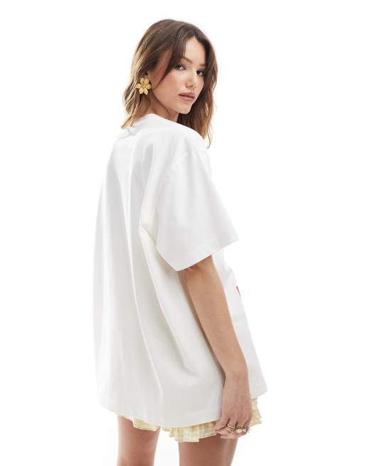 ASOS DESIGN oversized t-shirt with rosa fiore graphic in cream