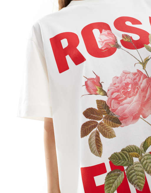 ASOS DESIGN oversized t-shirt with rosa fiore graphic in cream