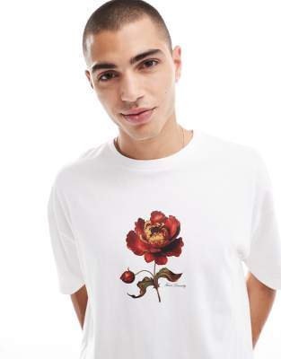 ASOS DESIGN oversized t-shirt with rose chest print in white