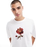 [ASOS DESIGN] ASOS DESIGN oversized t-shirt with rose chest print in white XS WHITE