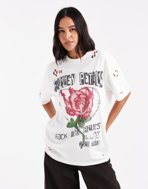 ASOS DESIGN Oversized T-shirt with rose graphic in cream - view 1