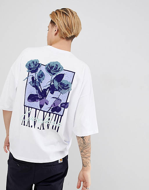 ASOS DESIGN oversized t-shirt with rose numeral print with half sleeve ...