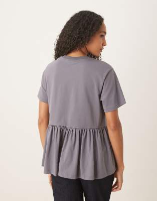 Asos Design Oversized T-shirt With Ruched Peplum Detail In Gray