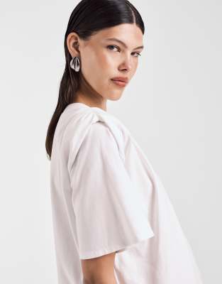 Asos Design Oversized T-shirt With Ruched Shoulder Pads In White