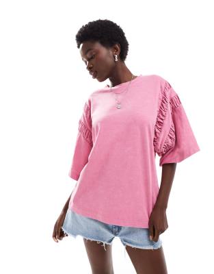 Pink Oversized Cut Hem Short Sleeve T-Shirt