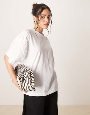 Asos Design Oversized T-shirt With Ruched Sleeve Detail In White