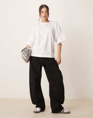 Asos Design Oversized T-shirt With Ruched Sleeve Detail In White