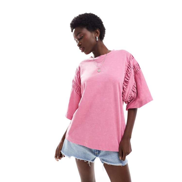 ASOS DESIGN oversized t-shirt with ruched sleeve details in