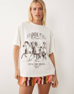 Asos Design Oversized T-shirt With Saddle Up Rodeo Graphic In White