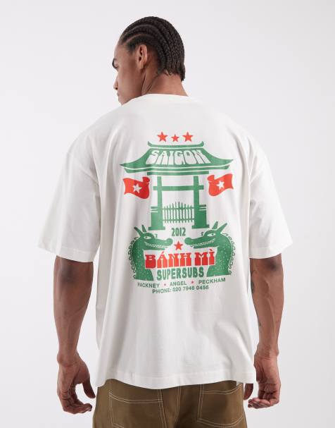 ASOS DESIGN oversized t-shirt with Saigon dragon graphic in cream - view 1