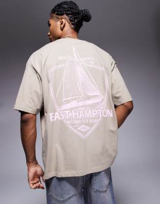 Asos Design Oversized T-shirt With Sailing Graphic In Neutral