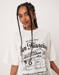 [ASOS DESIGN] ASOS DESIGN oversized t-shirt with San Francisco graphic in coconut milk-White XS Coconut milk
