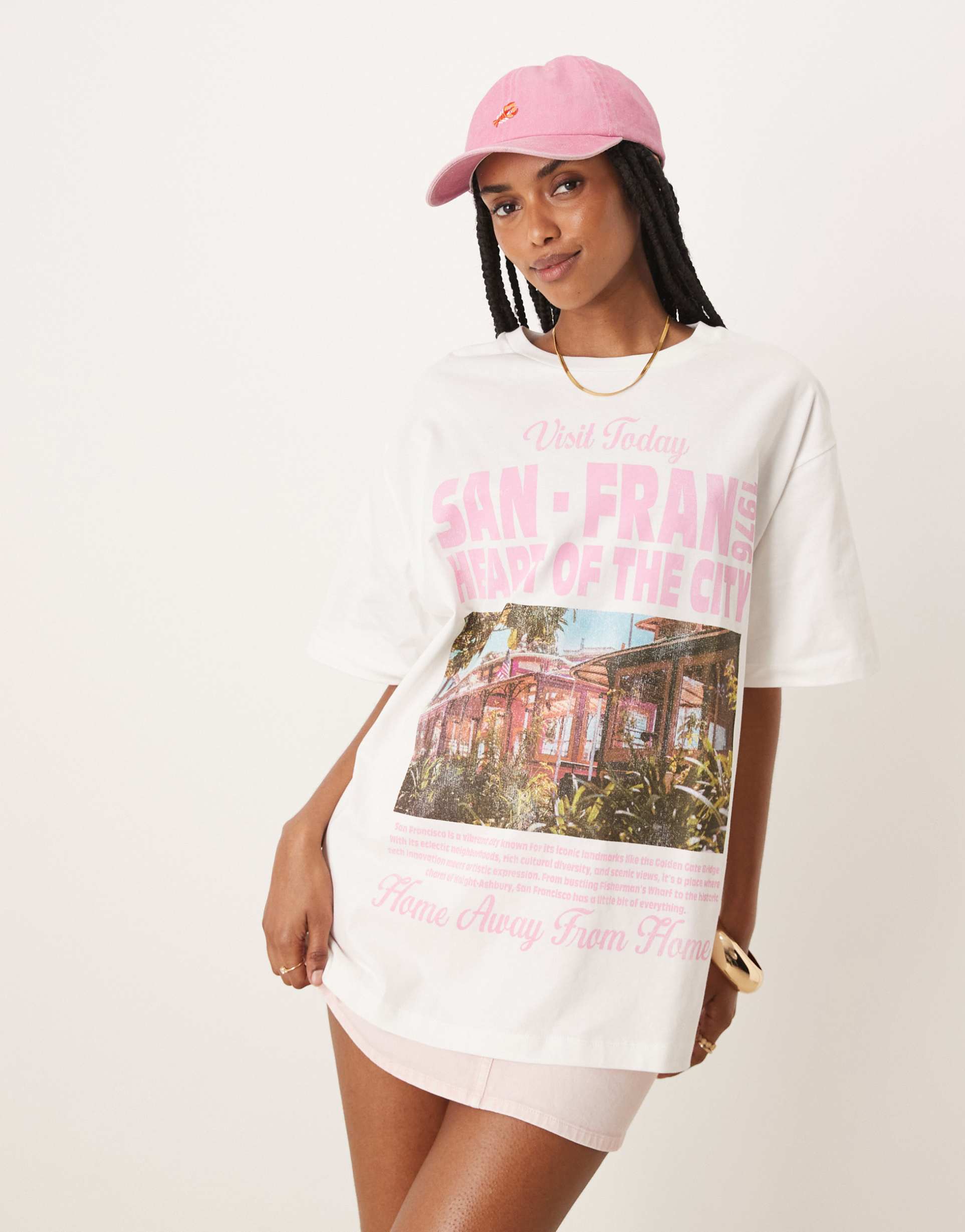 asos design oversized t-shirt with san francisco graphic in cream